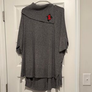 Simply Couture Gray Top with Red Rose Accent